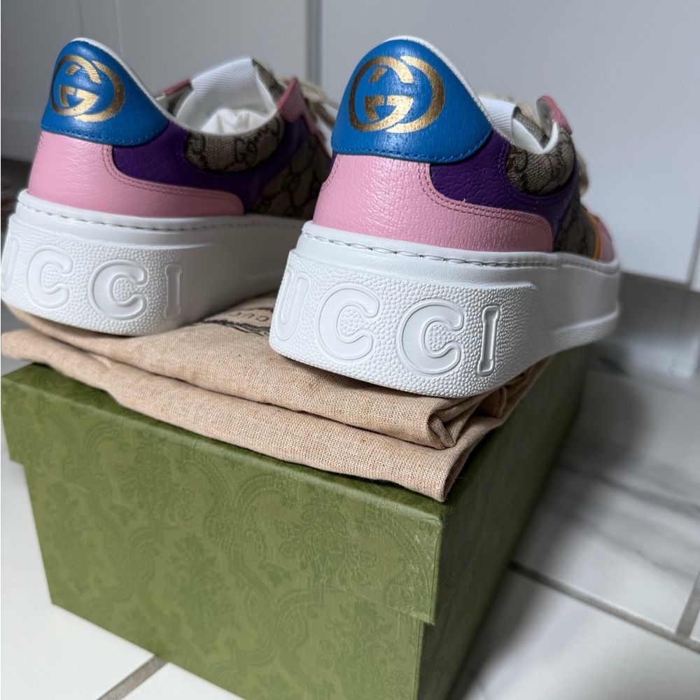Gucci Pink and Purple Monogram Sneakers - Picture 5 of 12